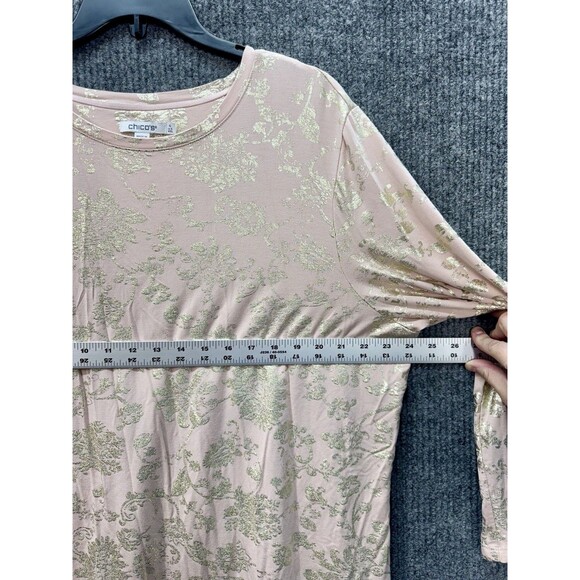 Chicos Touch Of Cool Foiled Top Womens 4/XXL Pink Gold Metallic Long Sleeve Tee - Picture 8 of 10
